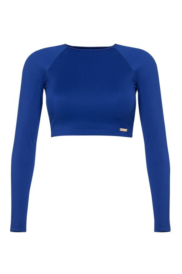 Blue Long Sleeve Crop Top