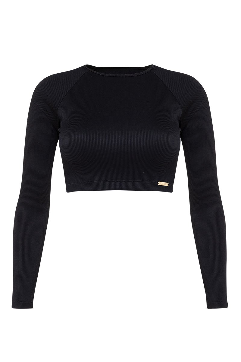Black Long Sleeve Crop Top